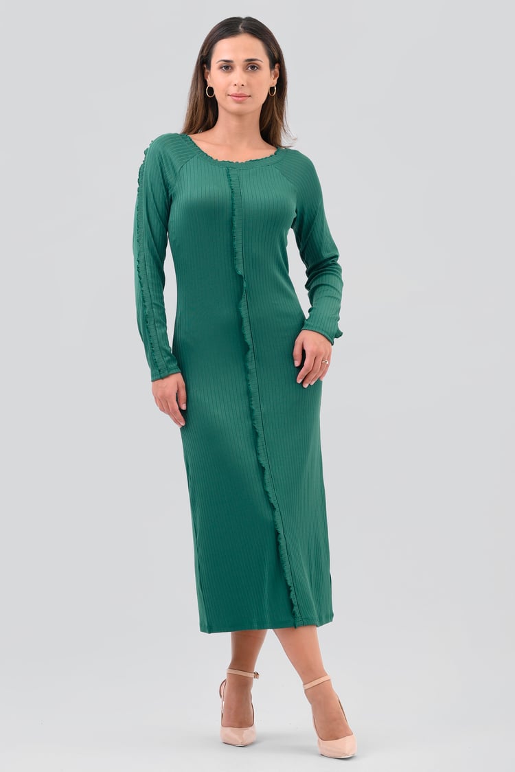 Ruffle Seam Midaxi Rib Dress