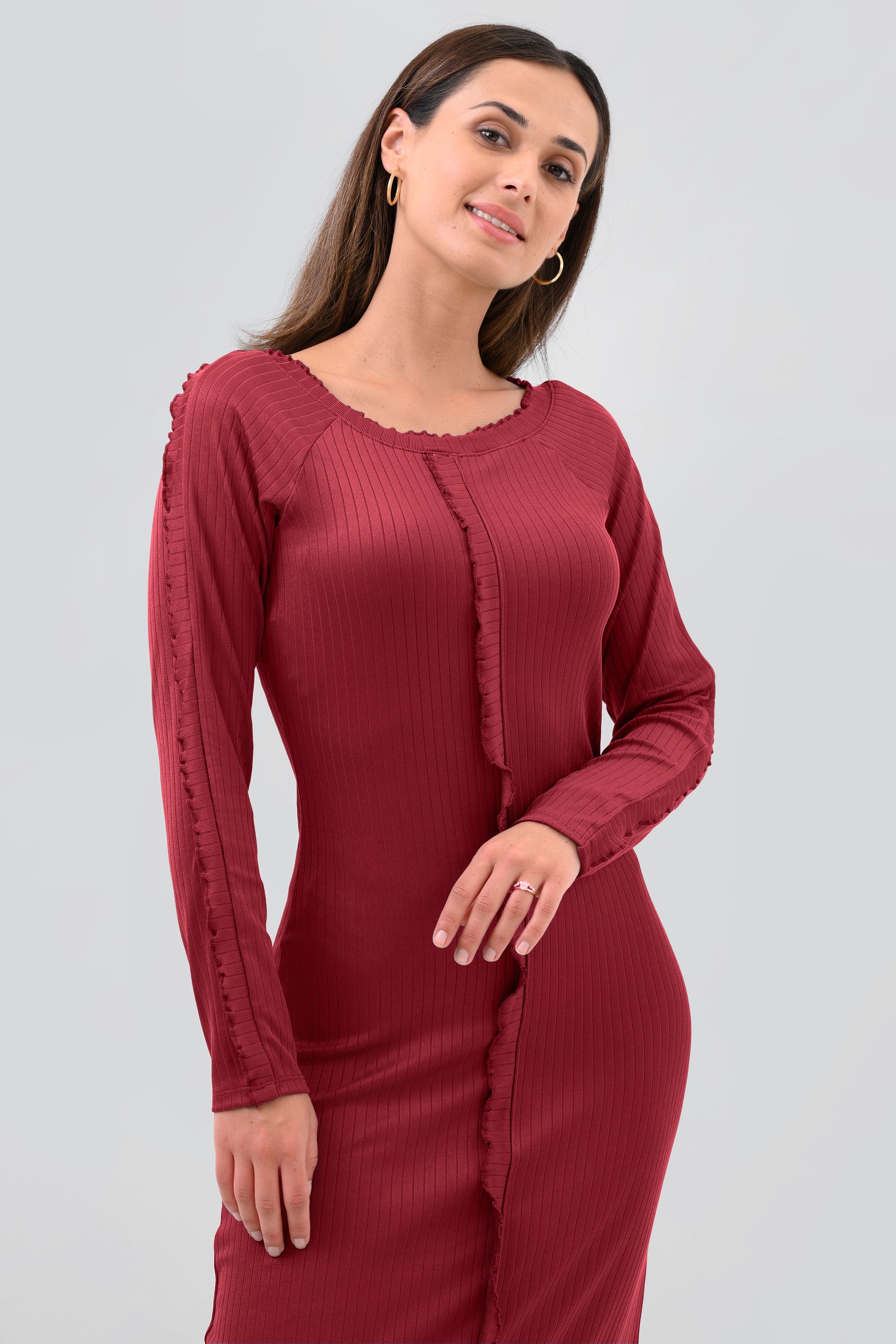 Ruffle Seam Midaxi Rib Dress