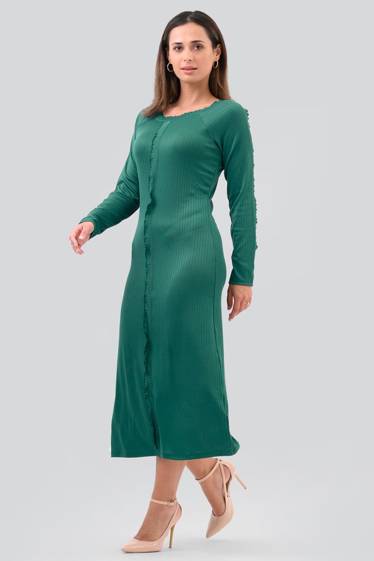 Ruffle Seam Midaxi Rib Dress