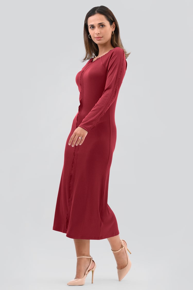 Ruffle Seam Midaxi Rib Dress
