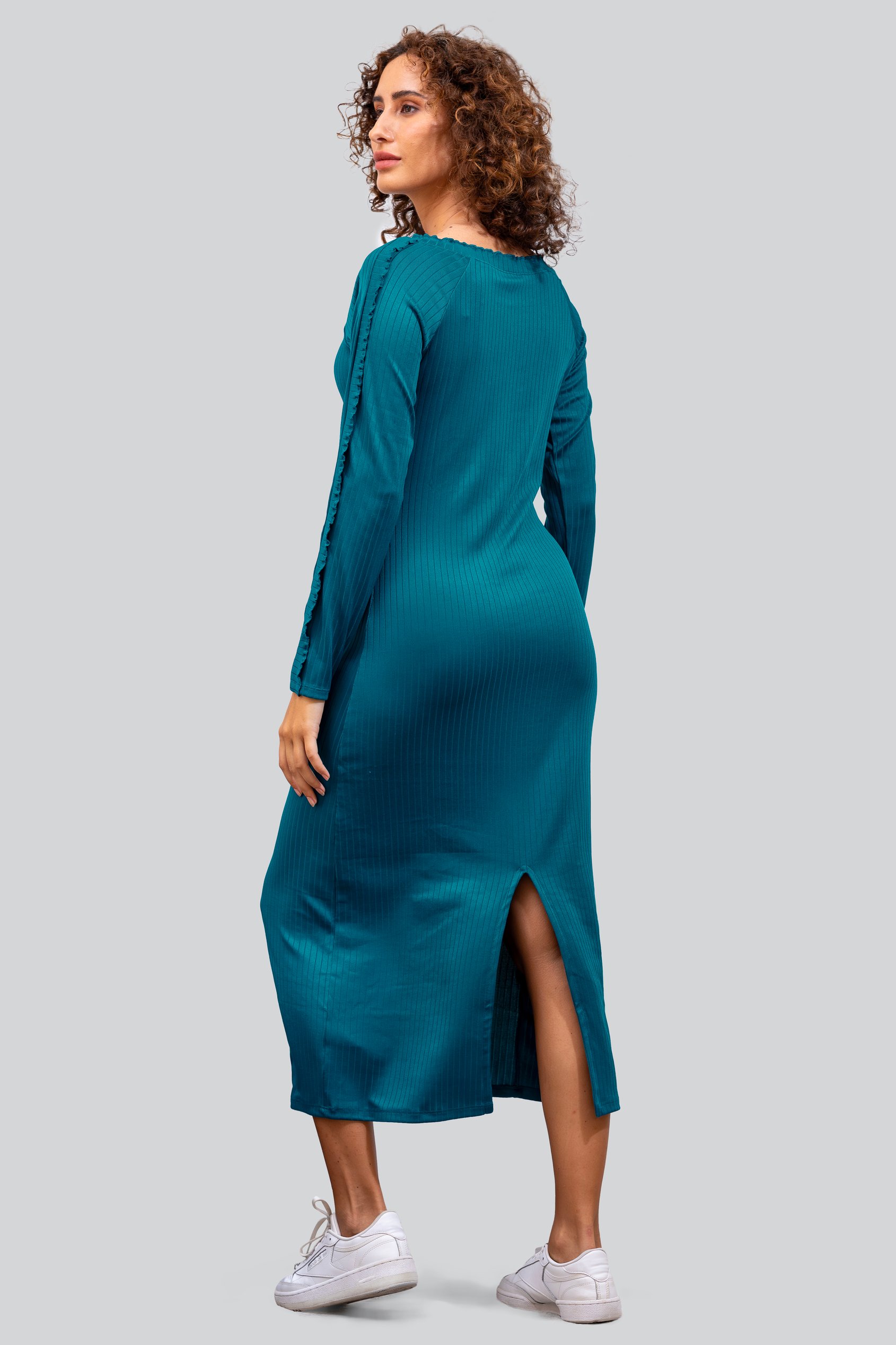 Ruffle Seam Midaxi Rib Dress