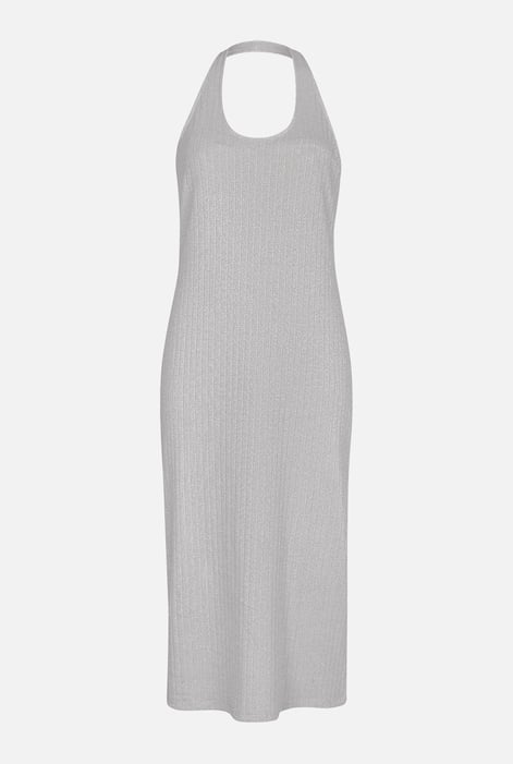 Women's Halter Neck Silver Midi Dress