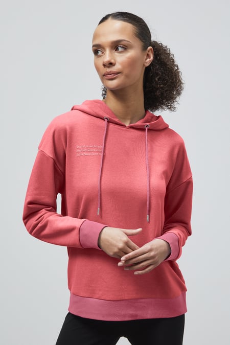 Red Slogan Life Tonnel Rib Hoodies