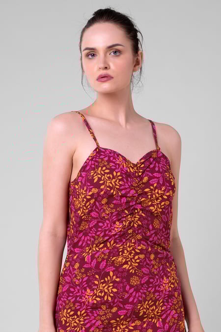 Women's Red Cami Mini Dress with Ruched Front