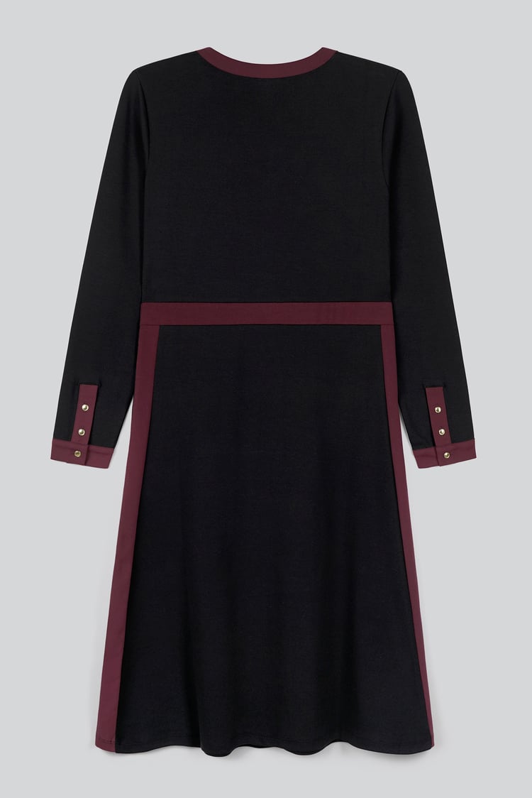 V-Neck Contrast Jersey Midi Dress