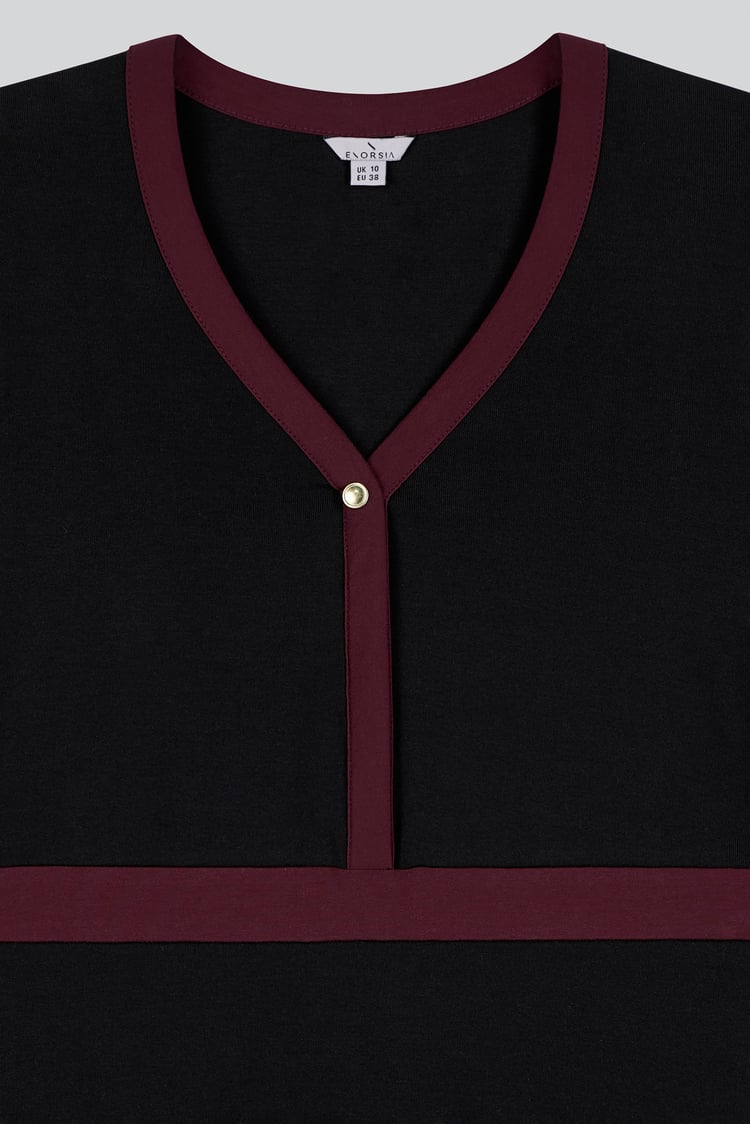 V-Neck Contrast Jersey Midi Dress