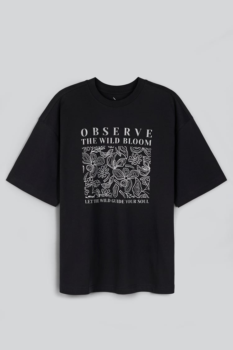 Pure Cotton Floral Oversized Graphic T-Shirt