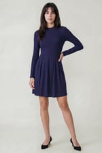 Ribbed Jersey Mini Dress With Lace Neck
