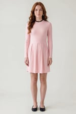 Ribbed Jersey Mini Dress With Lace Neck