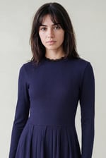 Ribbed Jersey Mini Dress With Lace Neck