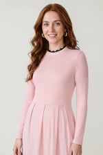 Ribbed Jersey Mini Dress With Lace Neck