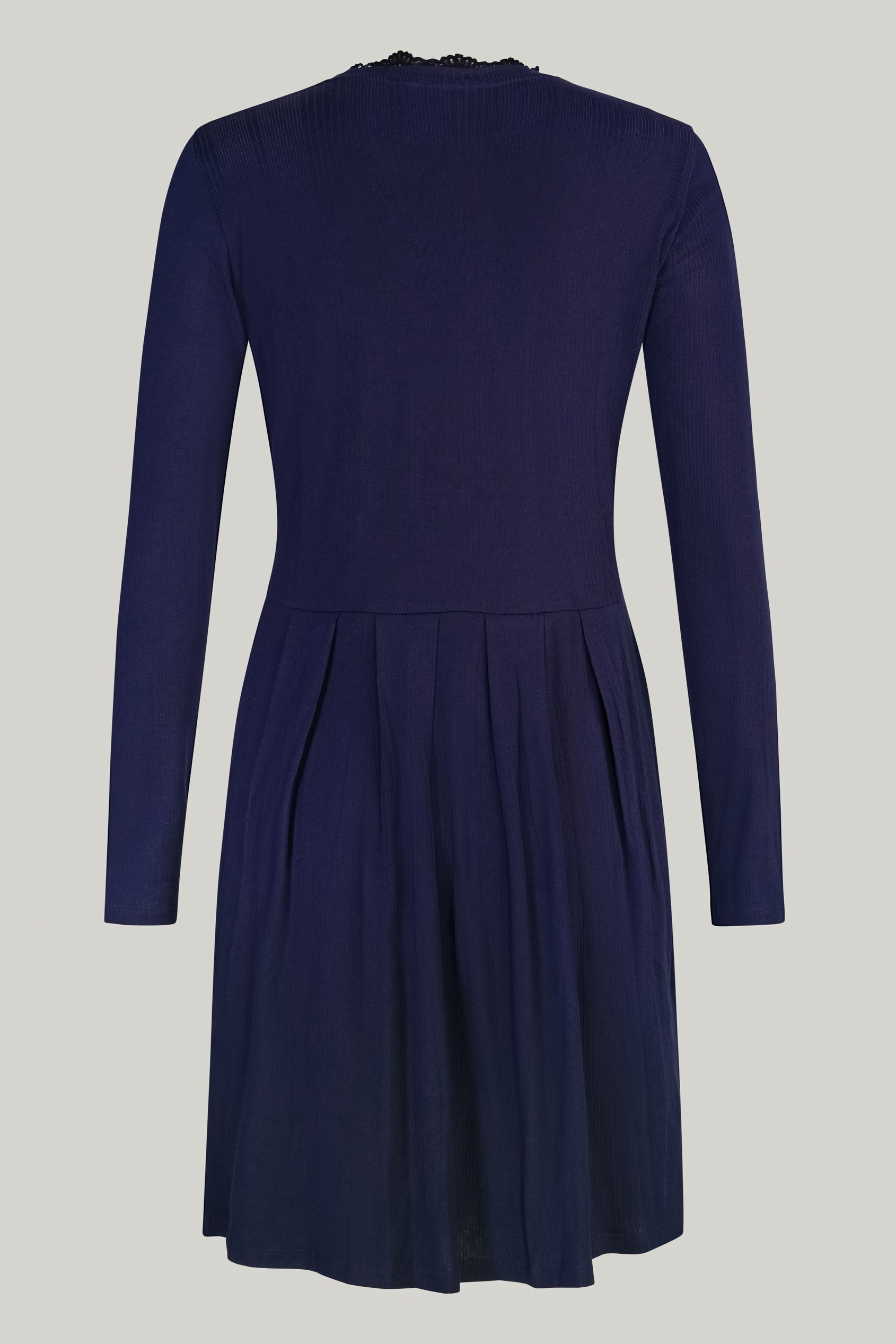 Ribbed Jersey Mini Dress With Lace Neck