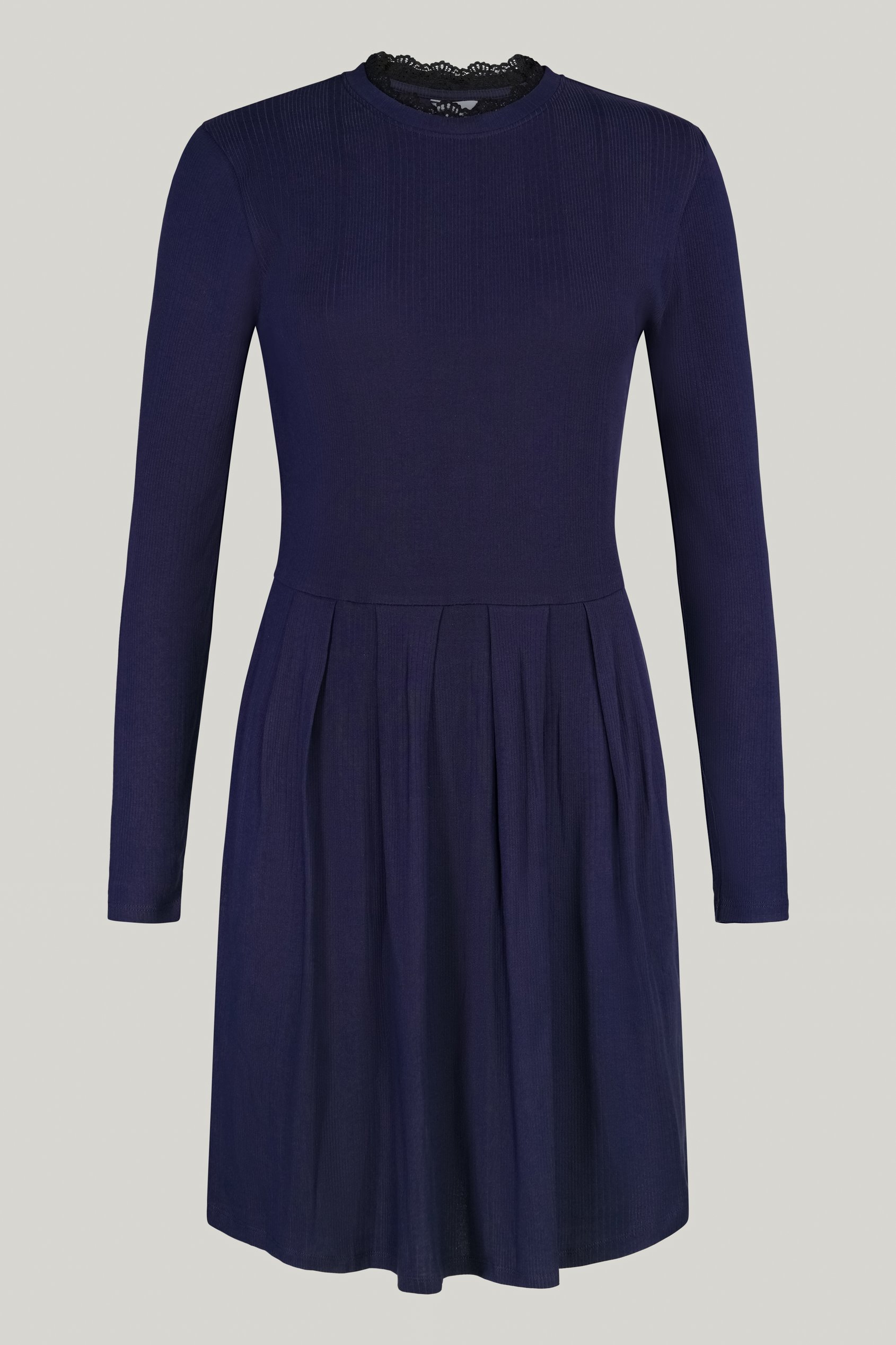 Ribbed Jersey Mini Dress With Lace Neck