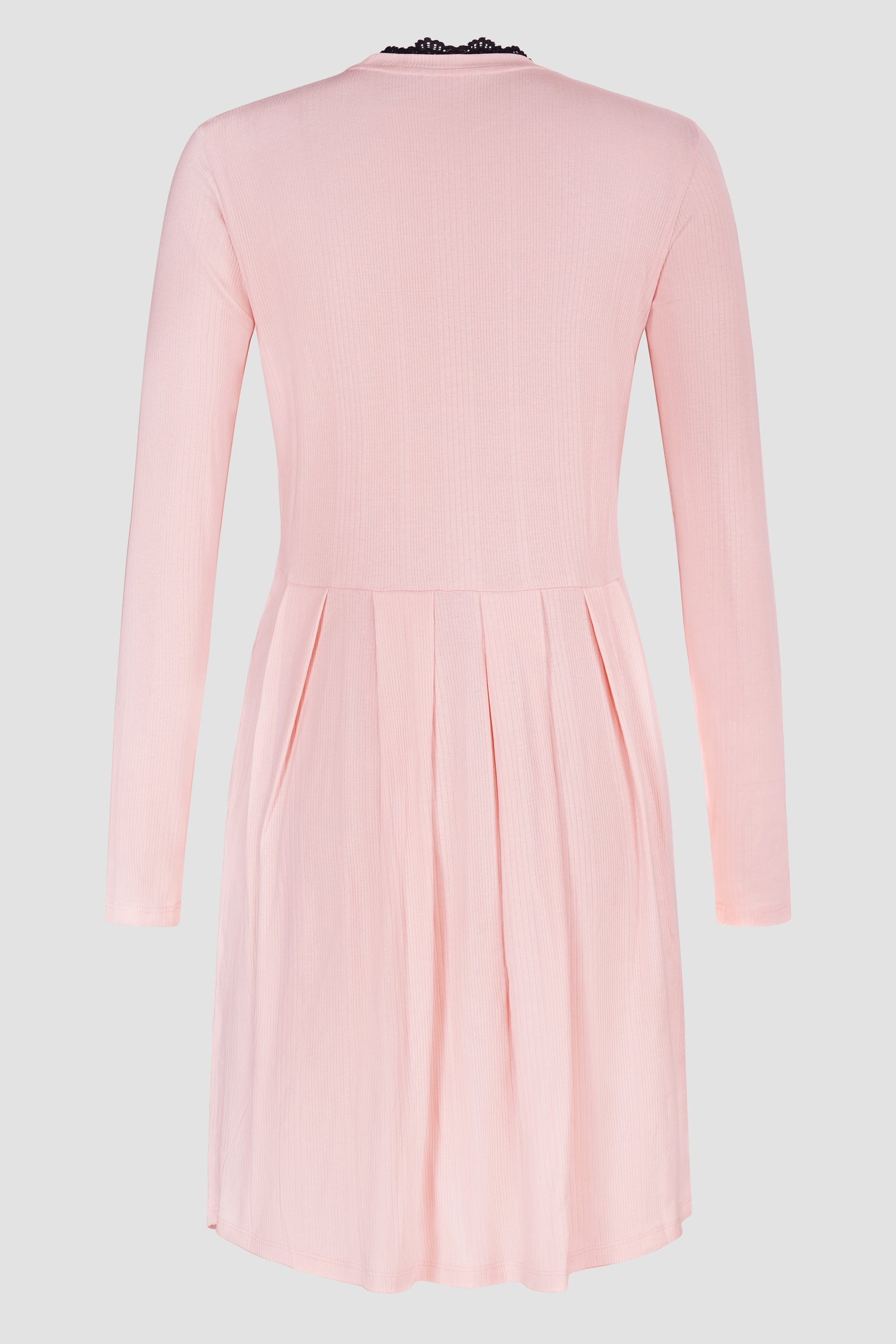 Ribbed Jersey Mini Dress With Lace Neck