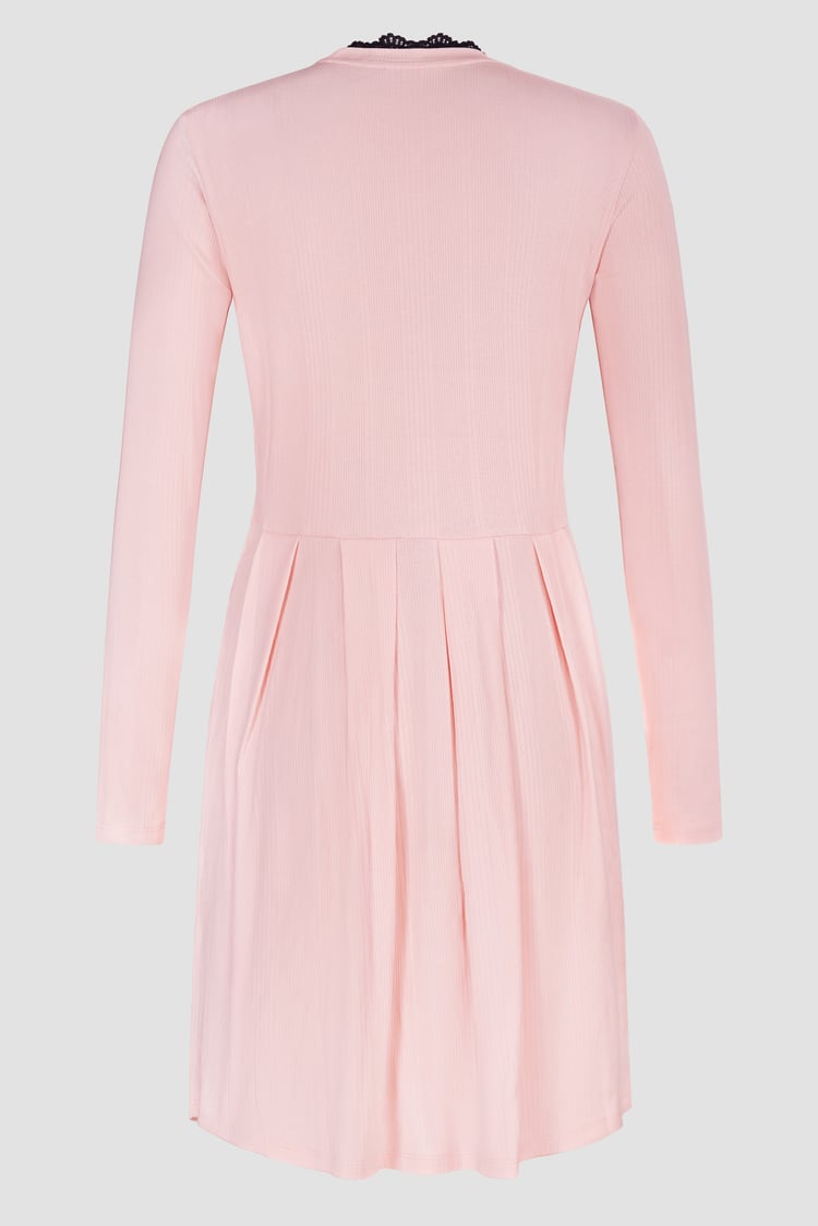 Ribbed Jersey Mini Dress With Lace Neck