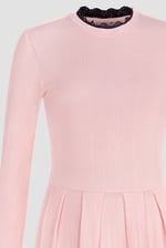 Ribbed Jersey Mini Dress With Lace Neck