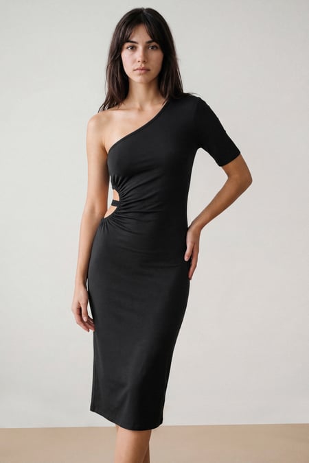 Black Asymmetric Neck Line Dress