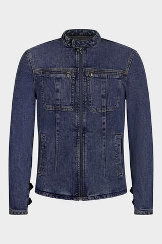 Men's Mid Blue Biker Denim Jacket