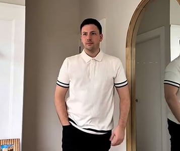 Men's White Premium Polo Shirt With Stripe Rib