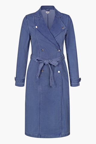 Mid Blue Denim Belted Trench Coat