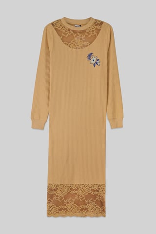 Cream Lace Detail Long Sleeve Bodycon Dress