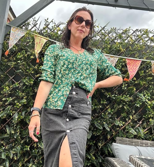 Womens Green Floral Print Button Front Blouse