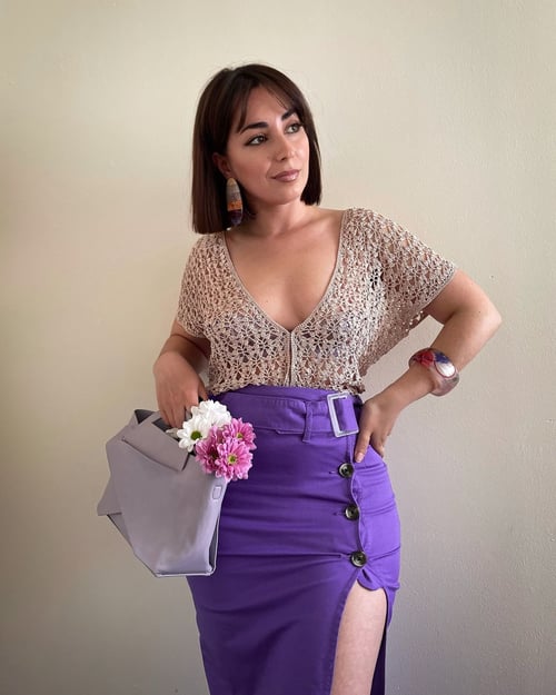 Purple Button Detail Midaxi Skirt with Buckle Belt