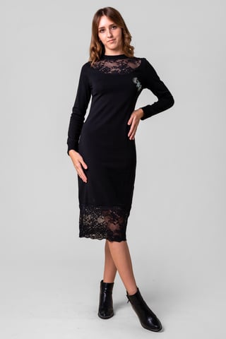 Black Lace Detail Long Sleeve Bodycon Dress