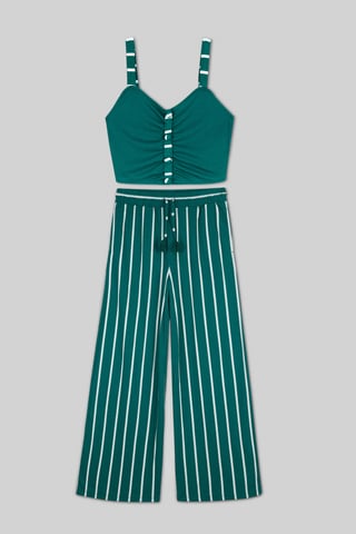 Green Striped Flare pant with Strappy Top Set