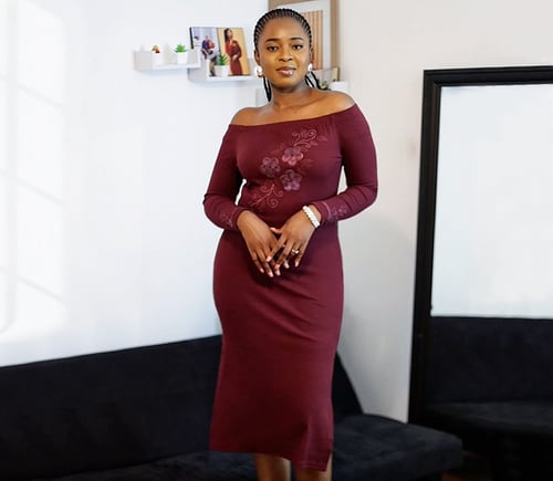 Red Off Shoulder Embroidery Decor Midi Dress