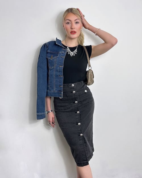 Mid Blue Puff Sleeve Denim Mid Wash Jacket