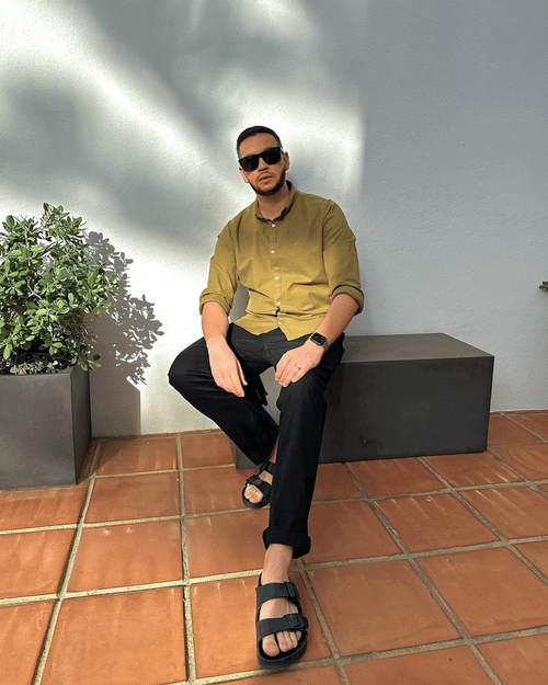 Mens Green Long Sleeve Casual Shirt