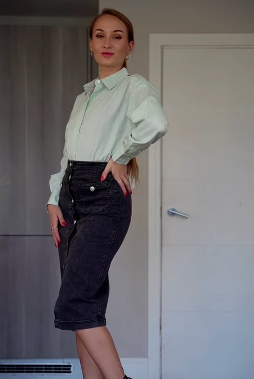 Black Washed Black Denim Midi Skirt