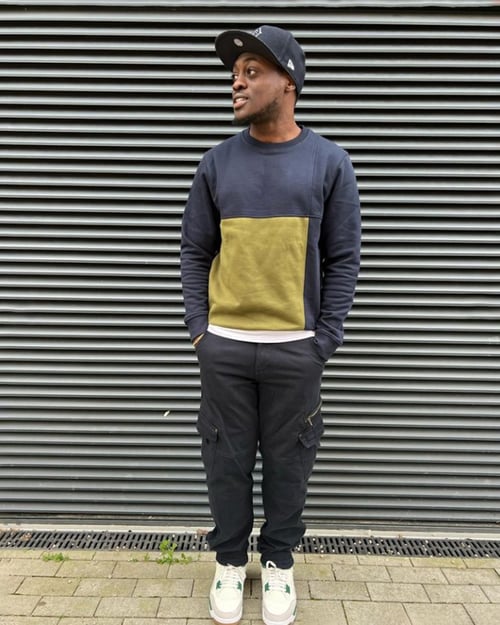 Navy Crew Neck Colour Block Sweatshirt