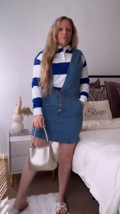 Womens Light Blue Plunge V-Neck Denim Mini Dress