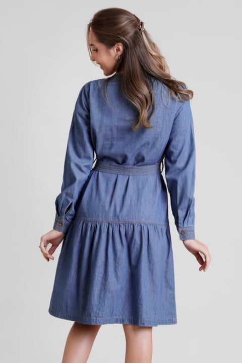 Denim Tiered Midi Dress Look 3