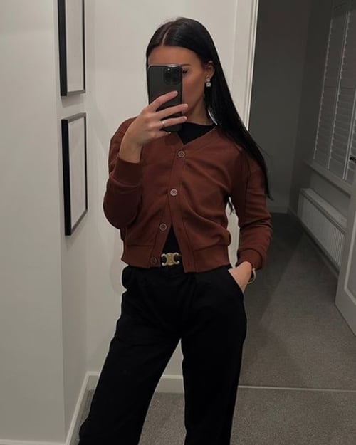 Brown Knitted Cardigan With Front Buttons Details