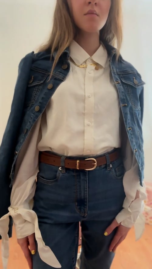 Mid Blue Puff Sleeve Denim Mid Wash Jacket