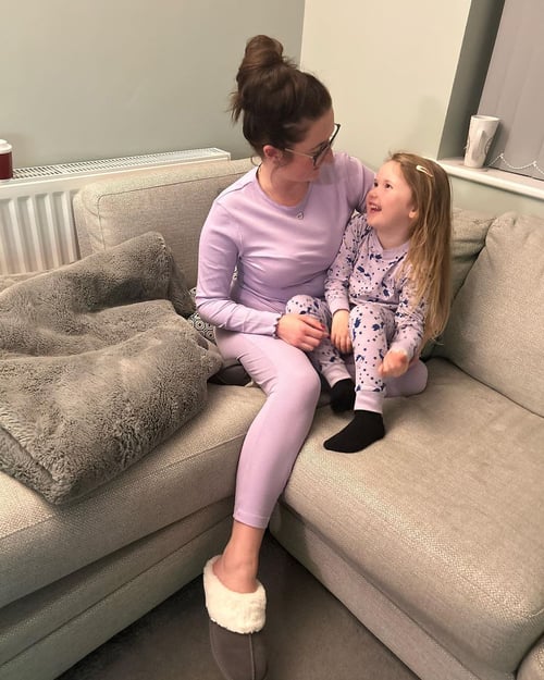 Purple LS Picoting Ribbed T-Shirt & Leggings Set