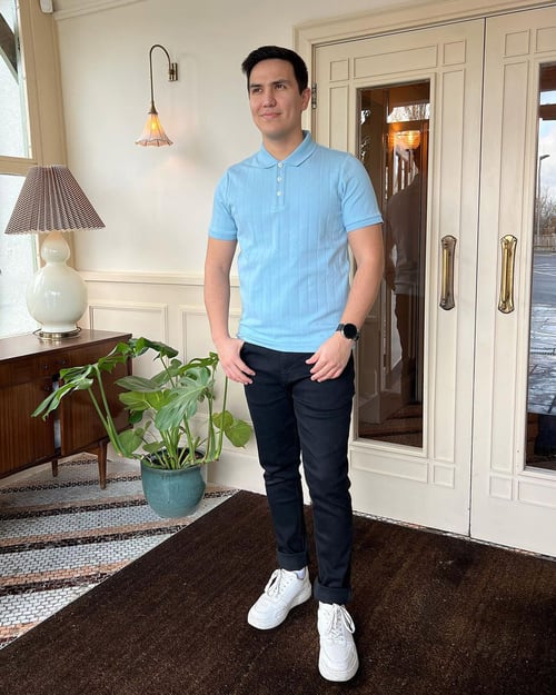 Blue Enorsia Muscle Ribbed Polo Shirt