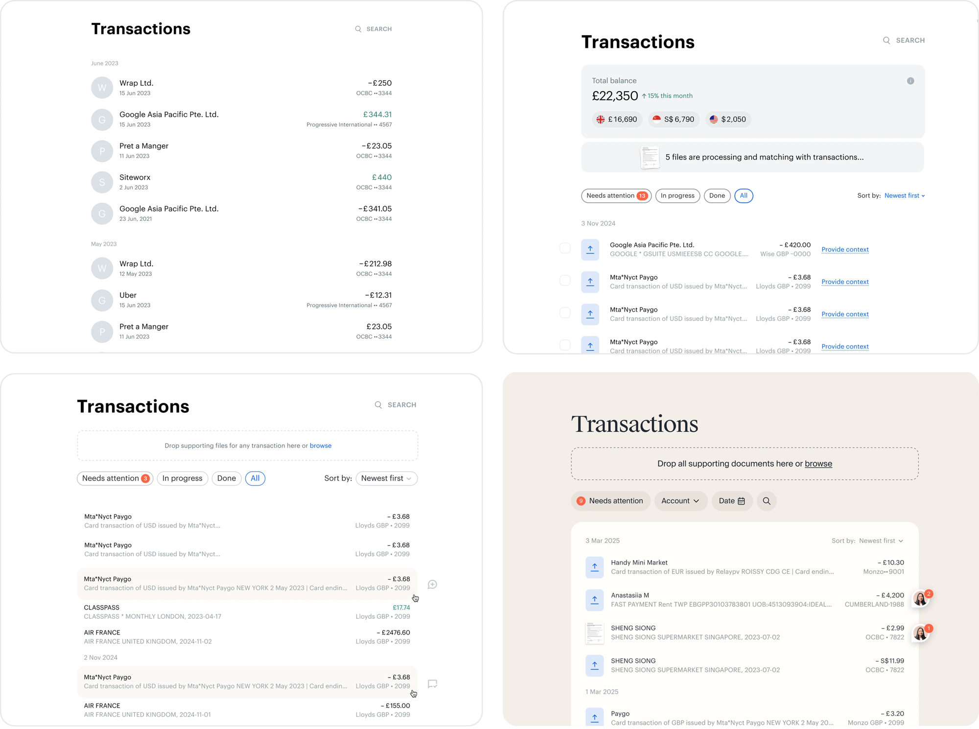 Transactions page as a shared operating surface