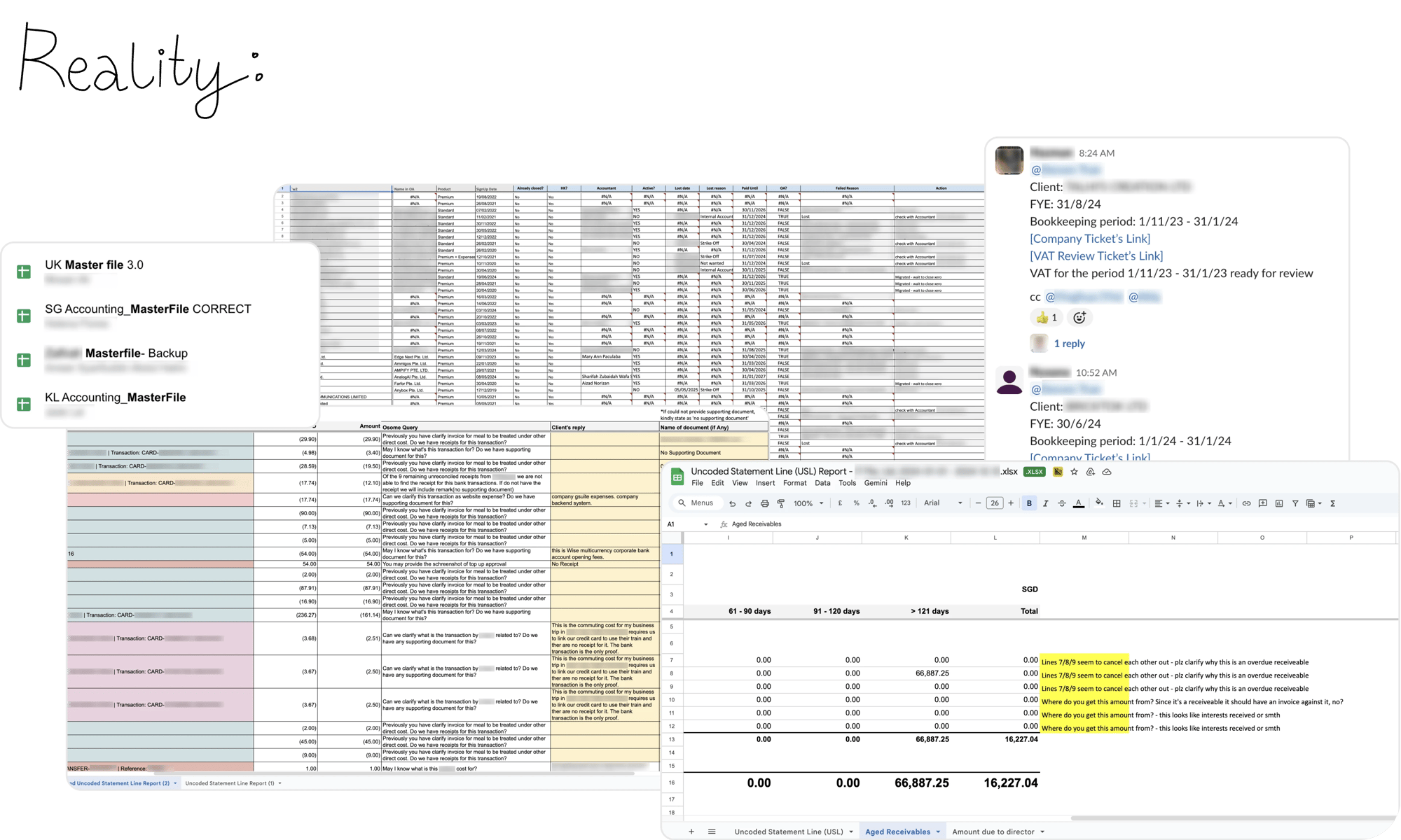 Excel masterfile used to track client bookkeeping
