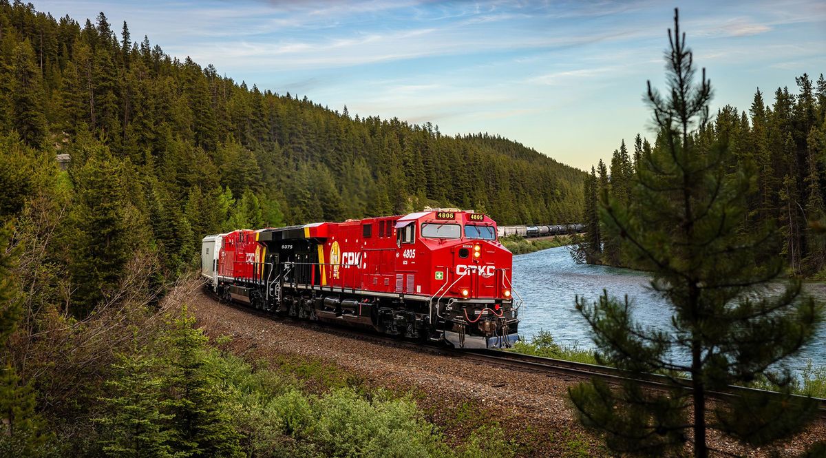 Canadian Pacific Kansas City freight train connecting Canada, the United States, and Mexico through an integrated rail network.