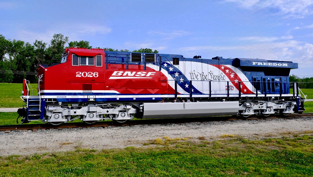 BNSF Railway freight locomotive transporting intermodal containers across the western U.S. rail network.