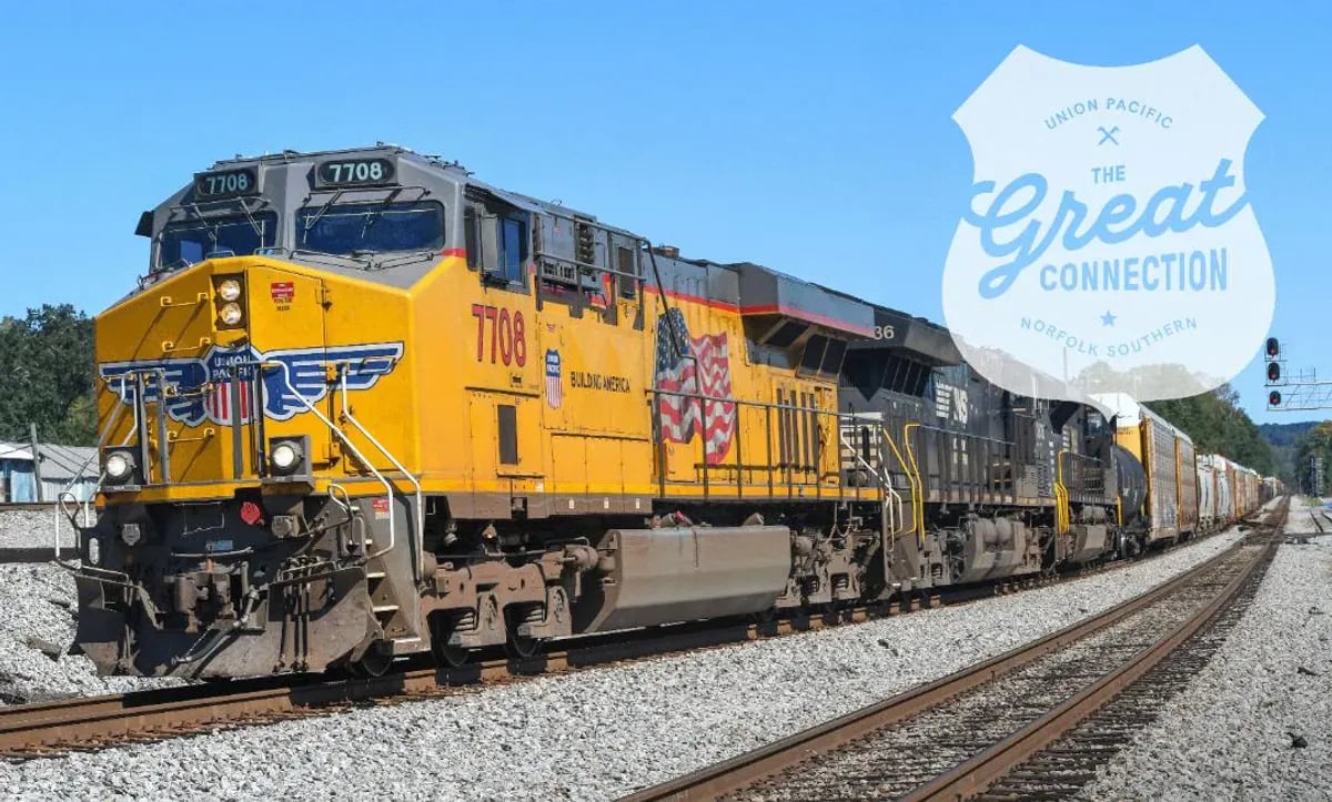 Union Pacific freight train operating across the western United States with modern locomotives and extensive rail infrastructure.