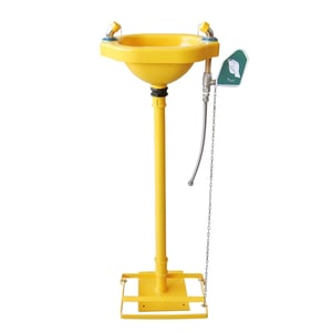 lavaojos de pedestal, amarillo con pulsador y pedal