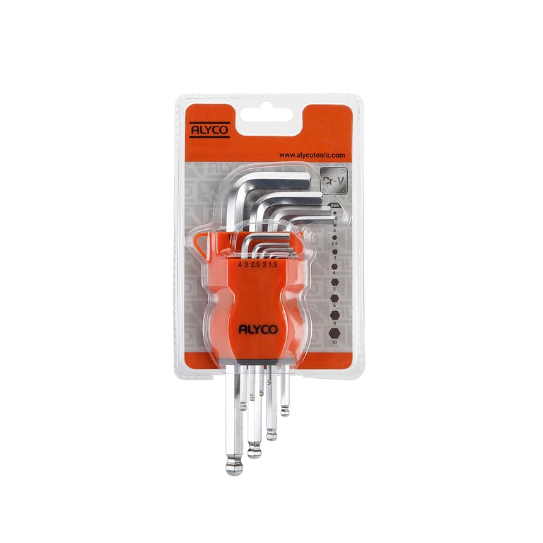 JUEGO 9 LLAVES ALLEN DE BOLA EN SOPORTE DE PLASTICO ALYCO ORANGE