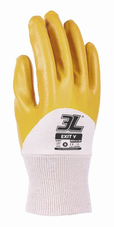 guante exit y talla 9 - wn-0124 - guante de algodón recubierto de nitrilo - amarillo - algodón y nitrilo