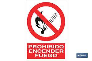 señal prohibido encender fuego pvc 0,7mm 210x300mm
