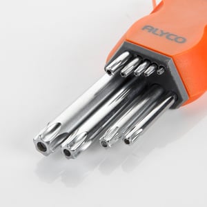 juego 9 llaves torx inviolables, soporte de plastico alyco orange